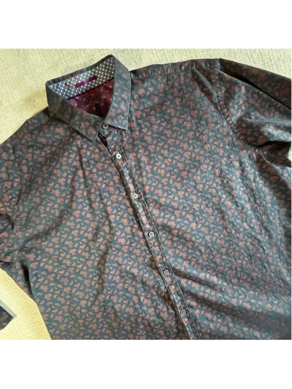 Luchiano Visconti men’s button down navy blue paisley shirt XL